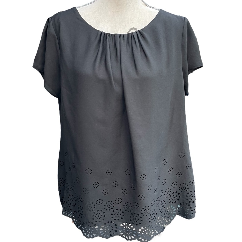 Wallis Black Pleated Scoop Back Keyhole Cutout Hem Short Sleeve Blouse Top (14)